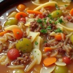 Close-up of a vibrant bowl of Zero Point Veggie Cabbage Soup highlighting fresh vegetables.