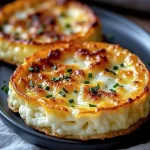 Close-up of baked cottage cheese eggs, topped with melted cheese and chopped spinach, against a cozy blurred background.