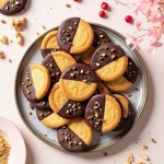 Close-up of golden brown Almond Flour Shortbread Cookies on a wooden board.