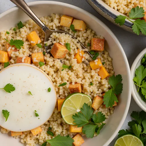 Delicious Vegan Coconut Lime Tofu served in a cozy setting, highlighted by warm natural light, with a blurred background.