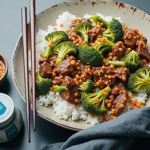 Delicious Beef and Broccoli displayed in a bowl, featuring rich colors and inviting textures under soft lighting.