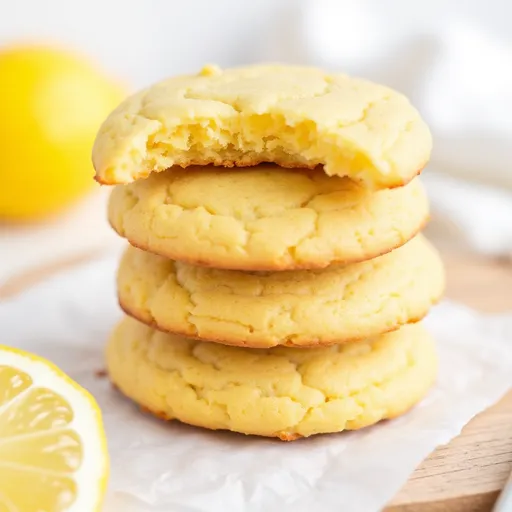 Eye-level shot of sugar-free lemon cookies with a soft, warm light highlighting their details.