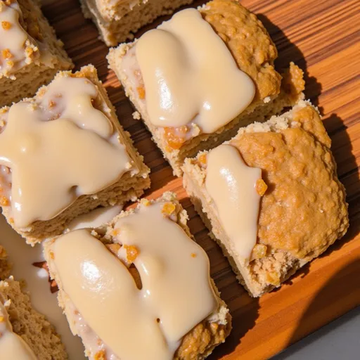 A slice of moist apple snack cake with a golden-brown crust, presented with a blurred cozy background.