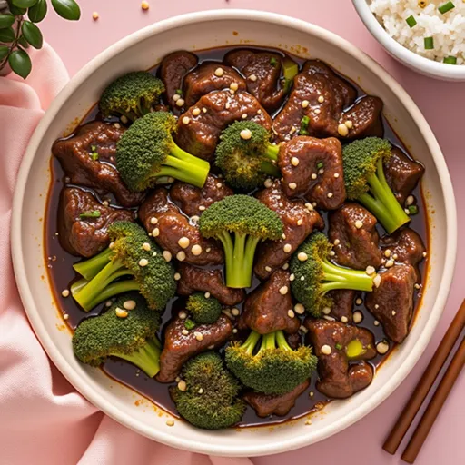 A beautifully arranged plate of Beef and Broccoli, showcasing the rich colors and textures of the ingredients under natural light.