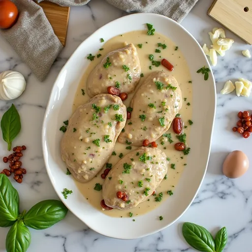 A delicious serving of Crockpot Marry Me Chicken with fresh spinach and parmesan, styled in warm lighting.