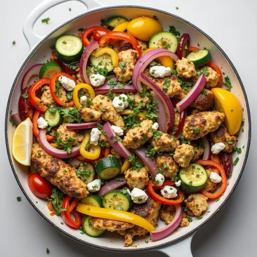 Delicious Mediterranean Chicken Stir Fry featuring sliced chicken, bell peppers, and cherry tomatoes.