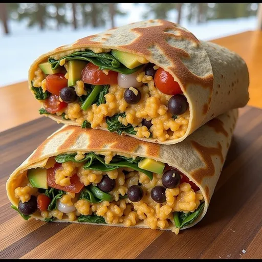 A delicious vegetarian wrap featuring black beans, spinach, and avocado, showcasing its vibrant ingredients.