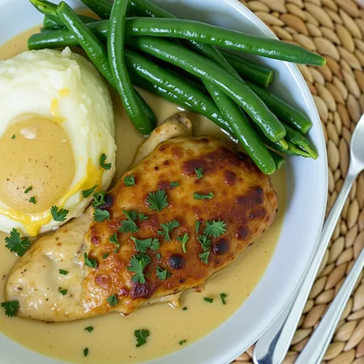 Tantalizing dish of creamy garlic chicken featuring a rich sauce and soft shadows.