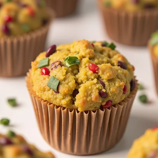 Vibrant Vegan Savoury Muffins featuring chopped spinach and bell pepper.