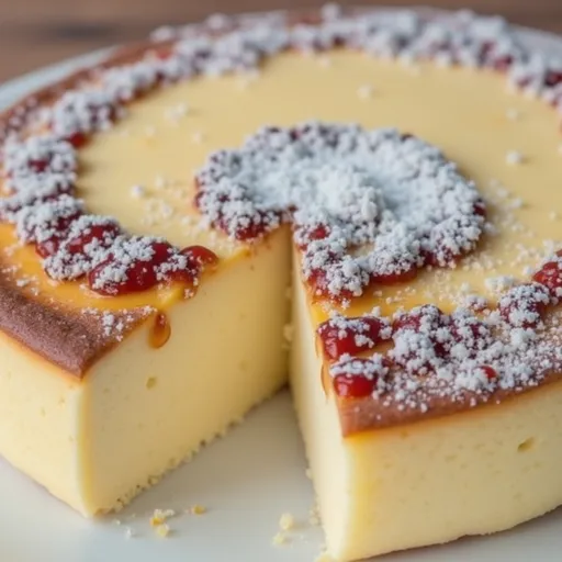 A beautifully baked 3 Ingredient Greek yogurt cake, with a soft texture and warm lighting.