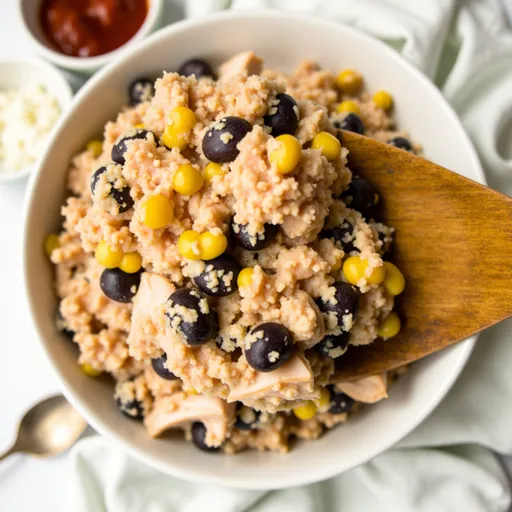 Bowl of Crockpot Fiesta Chicken featuring chicken, beans, and vibrant vegetables.