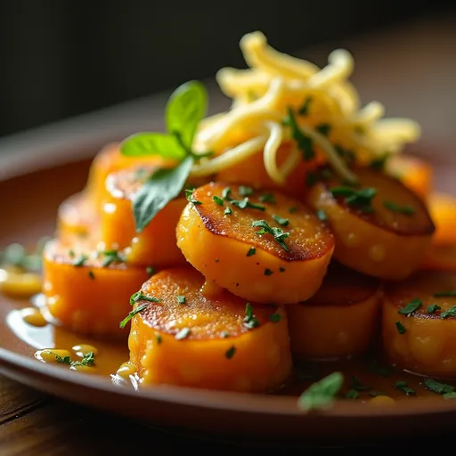 A beautifully plated dish captured at eye level, featuring rich colors and details in natural light.