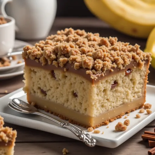 Warm Apple Crumble Cake displaying a crunchy topping and soft apple filling, beautifully lit.