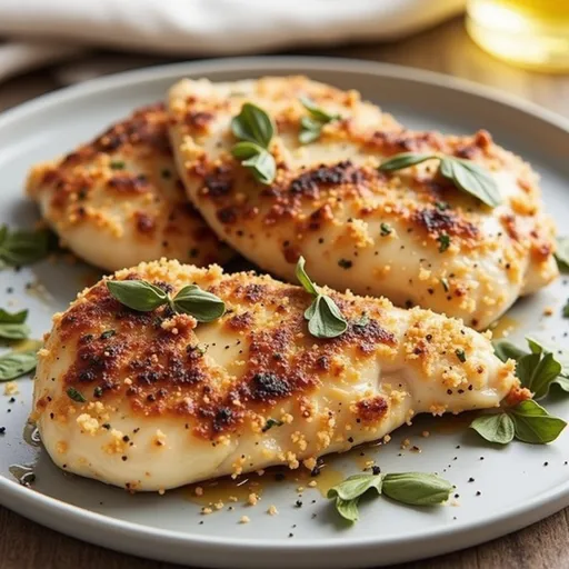 Juicy chicken breast highlighted by soft, natural light, showing texture and color.