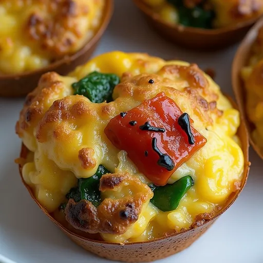 Delicious air fryer egg muffins featuring diced turkey and cheese, presented in a cozy atmosphere.