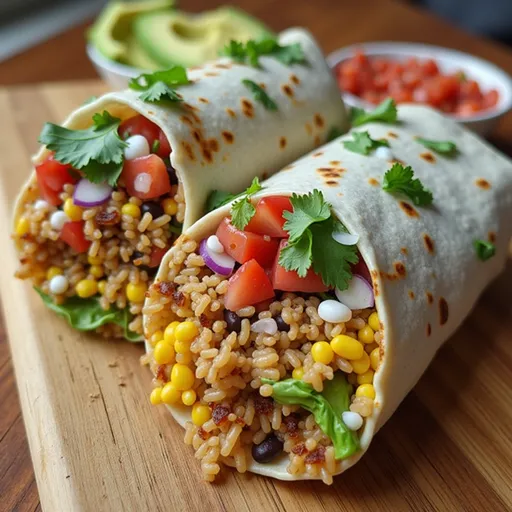 Delicious 10 Minute Vegan Burrito Wraps showcasing vibrant ingredients in a soft tortilla, shot in natural light.