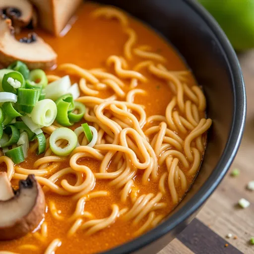 A mouth-watering Vegan Spicy Miso Ramen featuring colorful toppings and rich broth.
