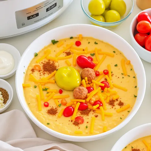 Warm Crockpot Crab Dip displayed on a wooden surface, showcasing its rich texture.