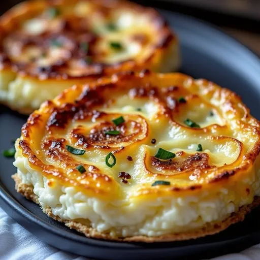 Delicious baked cottage cheese eggs with golden edges, garnished with fresh herbs, illuminated by soft natural light.