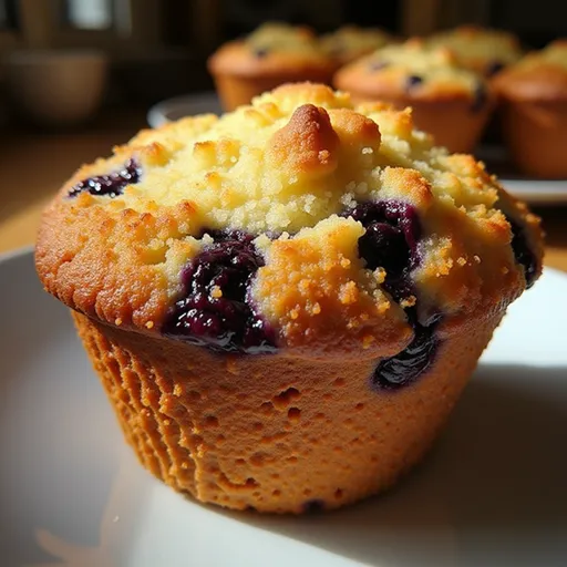 Delicious Air Fryer Blueberry Muffins with a soft texture, captured in warm natural light.