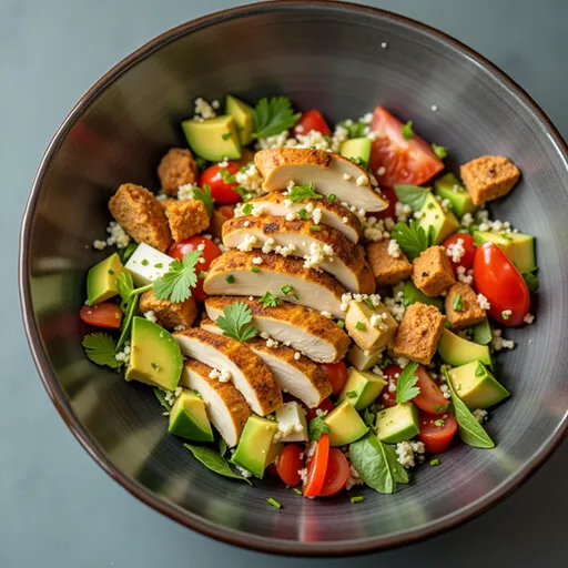 Delicious Healthy Avocado Chicken Salad featuring diced avocado, shredded chicken, and fresh herbs.