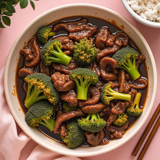 An appetizing serving of Beef and Broccoli, highlighting the tender meat and fresh vegetables with a warm, inviting backdrop.