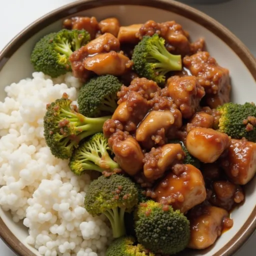 Eye-level shot of a vibrant chicken and broccoli dish, emphasizing freshness and warmth.