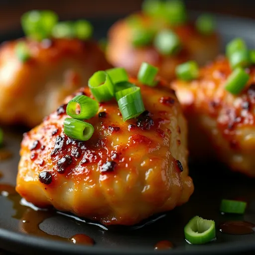 Glazed Honey Garlic Chicken Thighs against a softly lit, cozy backdrop.