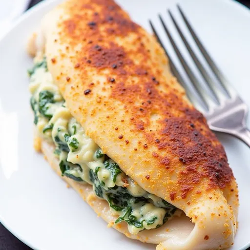 Succulent Spinach Stuffed Chicken Breasts on a rustic surface, showcasing stuffing.