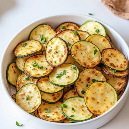 Crisp, golden zucchini chips arranged artfully, highlighting their crunchiness and seasoning.