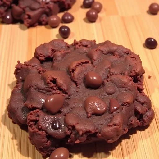 A fresh batch of 3-ingredient healthy chocolate cookies, showcasing their texture and warmth under soft, natural lighting.