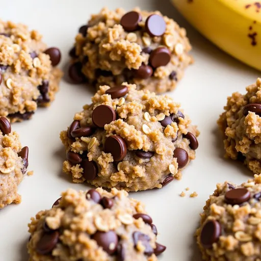 Detailed shot of golden-brown banana oatmeal cookies, highlighting their homely appearance.