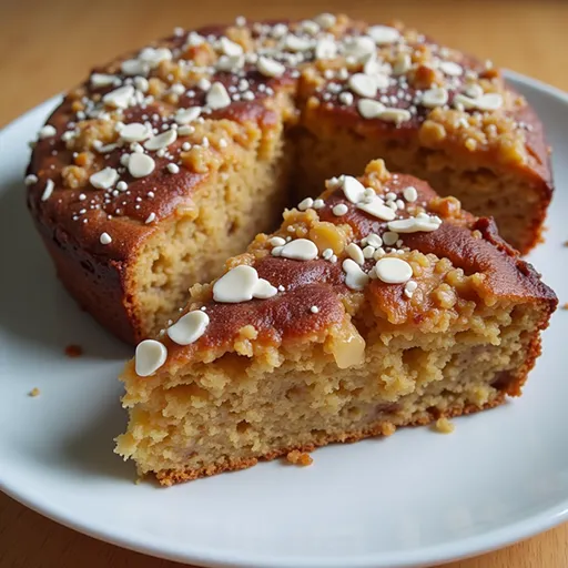 Detailed image of a Healthy Oatmeal Apple Cake, highlighting the golden brown crust and soft interior with apple chunks.