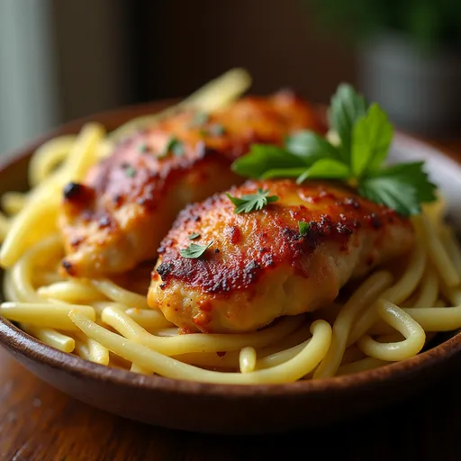 Tempting image of Pin on Chicken, featuring warm lighting that highlights the chicken’s glaze and garnishes.