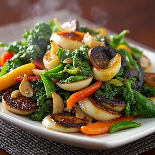 Delicious, colorful sautéed vegetables displayed in a bowl, showcasing their freshness and appetizing appearance.