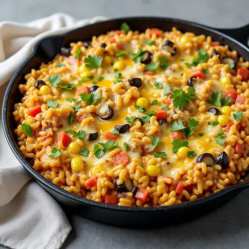 A vibrant Vegetarian Mexican Rice Casserole displayed with fresh cilantro garnish, highlighting textures.