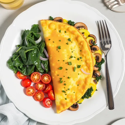 A vibrant vegan omelette showcasing diced bell peppers and fresh herbs.