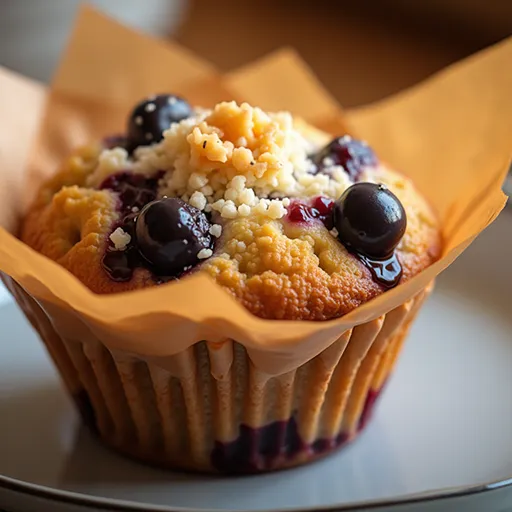 Delicious Air Fryer Muffins arranged on a plate, highlighting their moist interior and topped with chocolate chips, with a cozy kitchen backdrop.