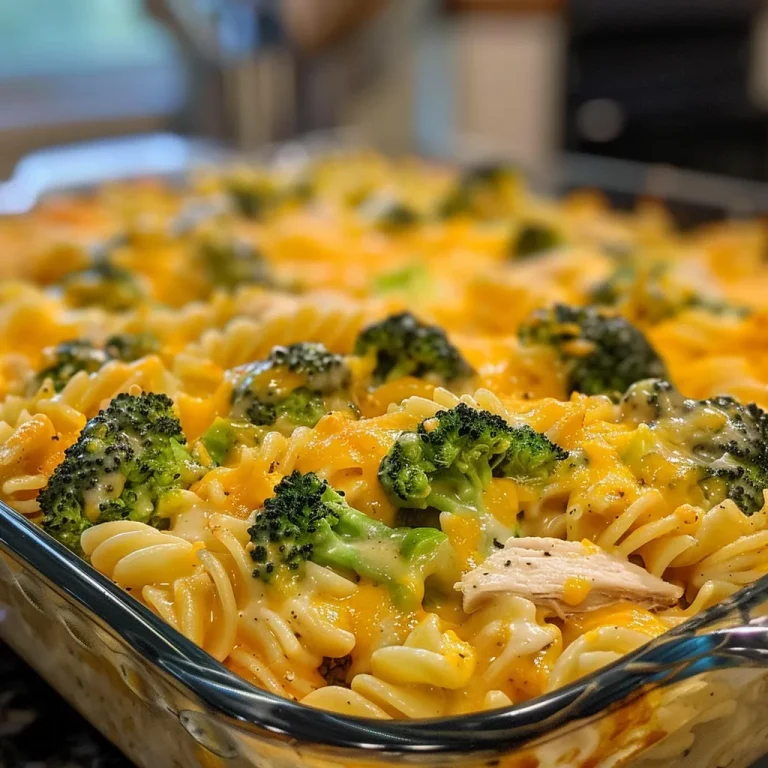 The Comforting Casserole That Will Set Your Taste Buds on Fire Close-up side view of a gluten-free broccoli cheese chicken casserole with melted cheese on top.