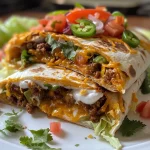 Close-up of a juicy Keto Crunchwrap, showcasing layers of ingredients.