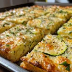 Close-up view of golden Parmesan Zucchini Squares, showing a crispy top and moist interior.