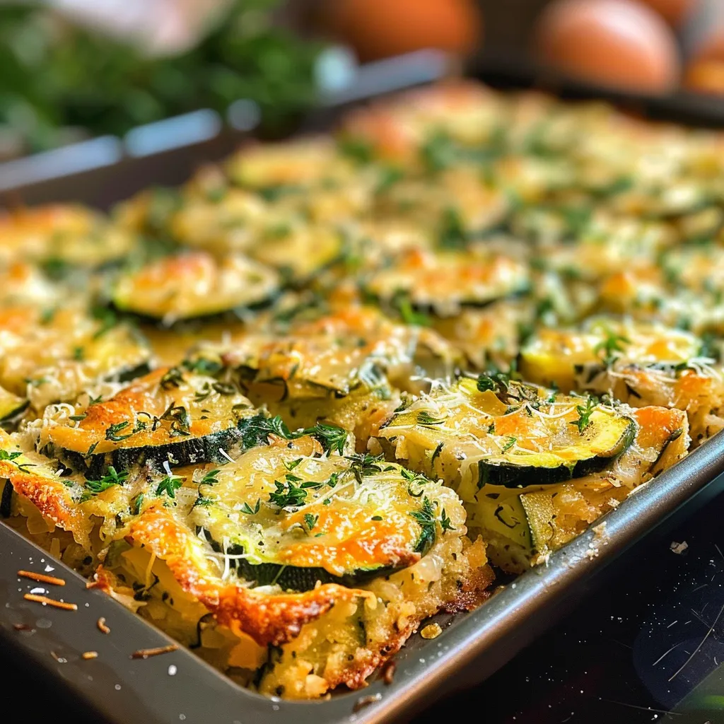 Side view of freshly baked Parmesan Zucchini Squares, highlighting the texture and color.