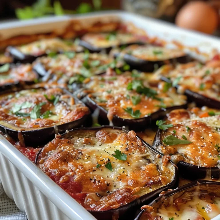 Close-up of a juicy Ricotta Eggplant Casserole with melted cheese on top.