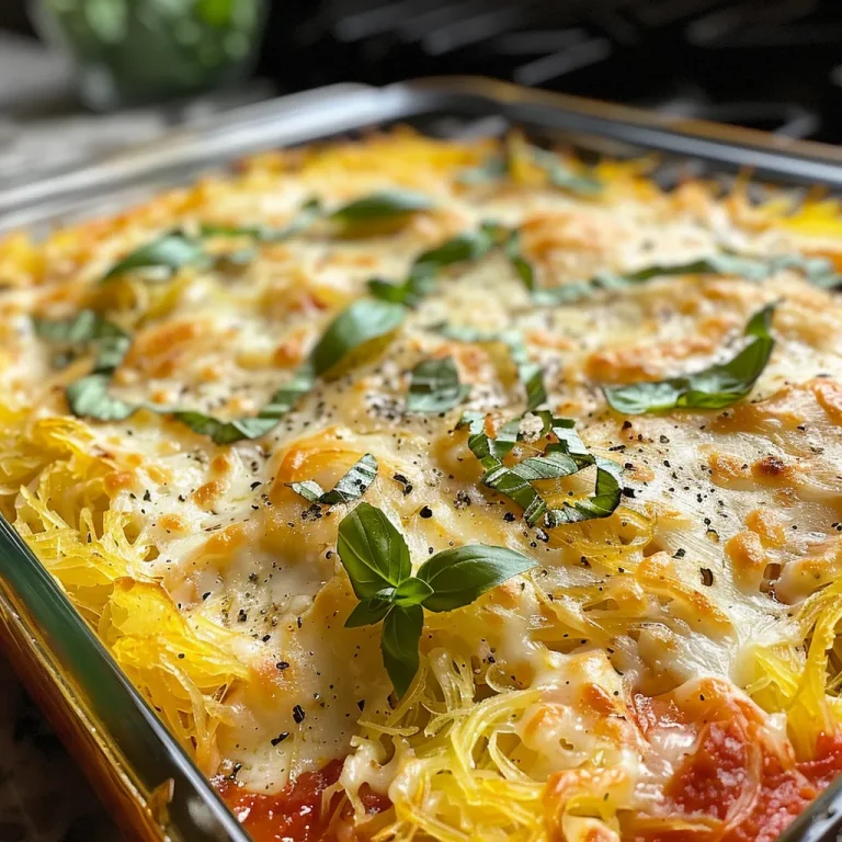 Close-up view of a cheesy spaghetti squash casserole with ground beef and melted cheese.