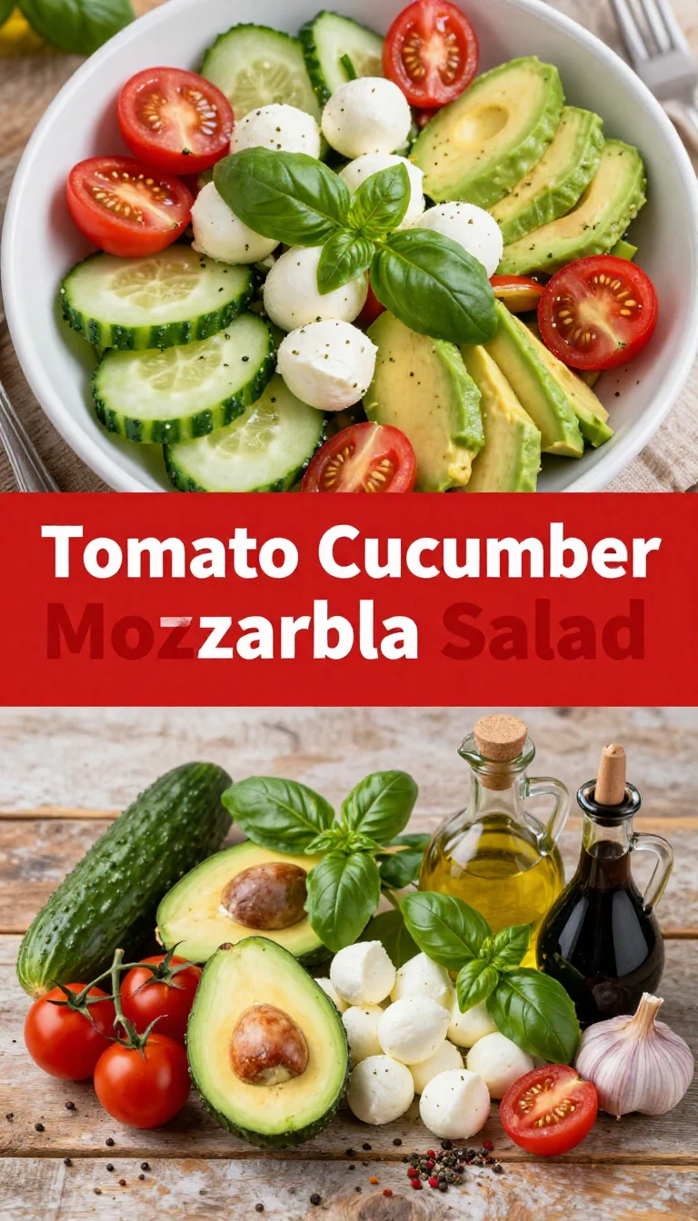 A fresh Tomato Cucumber Mozzarella Salad served in a bowl