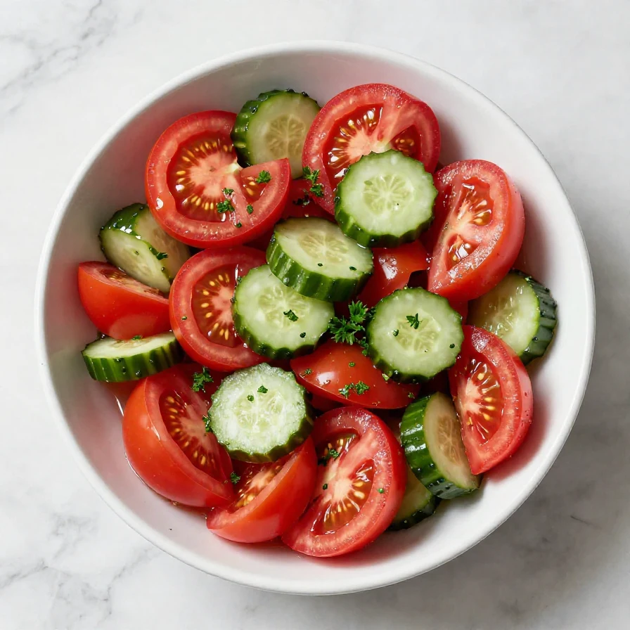 A vibrant tomato and onion salad in a bowl, garnished with fresh herbs