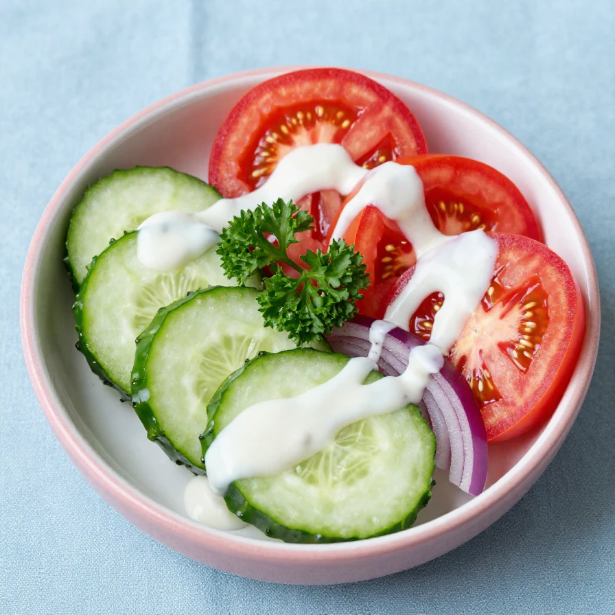 A fresh and creamy cucumber tomato salad served in a white bowl