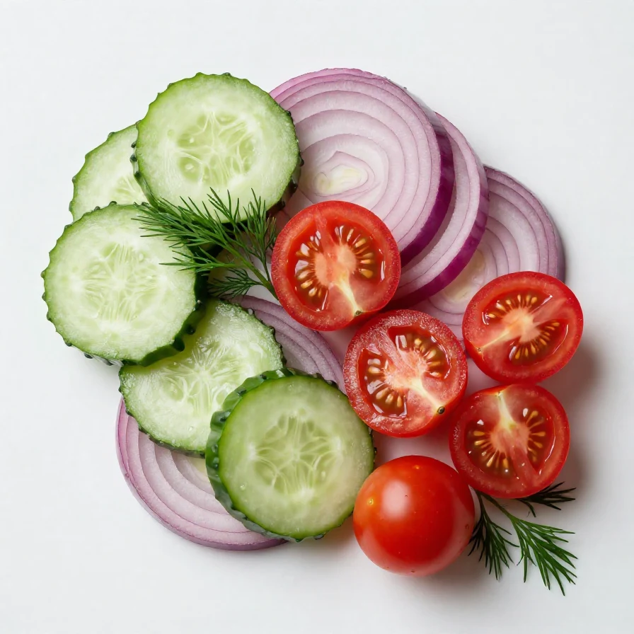 A vibrant bowl of Grandma B's cucumber salad with fresh cucumbers, tomatoes, and herbs