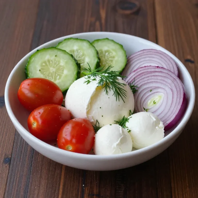 Tomato Cucumber and Mozzarella Salad A fresh salad featuring tomatoes, cucumbers, and mozzarella cheese drizzled with olive oil