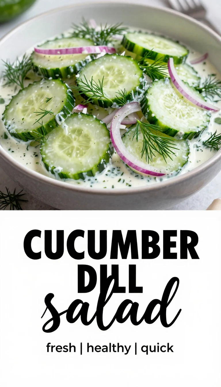 A fresh cucumber dill salad served in a bowl with vibrant green herbs and slices of cucumber.